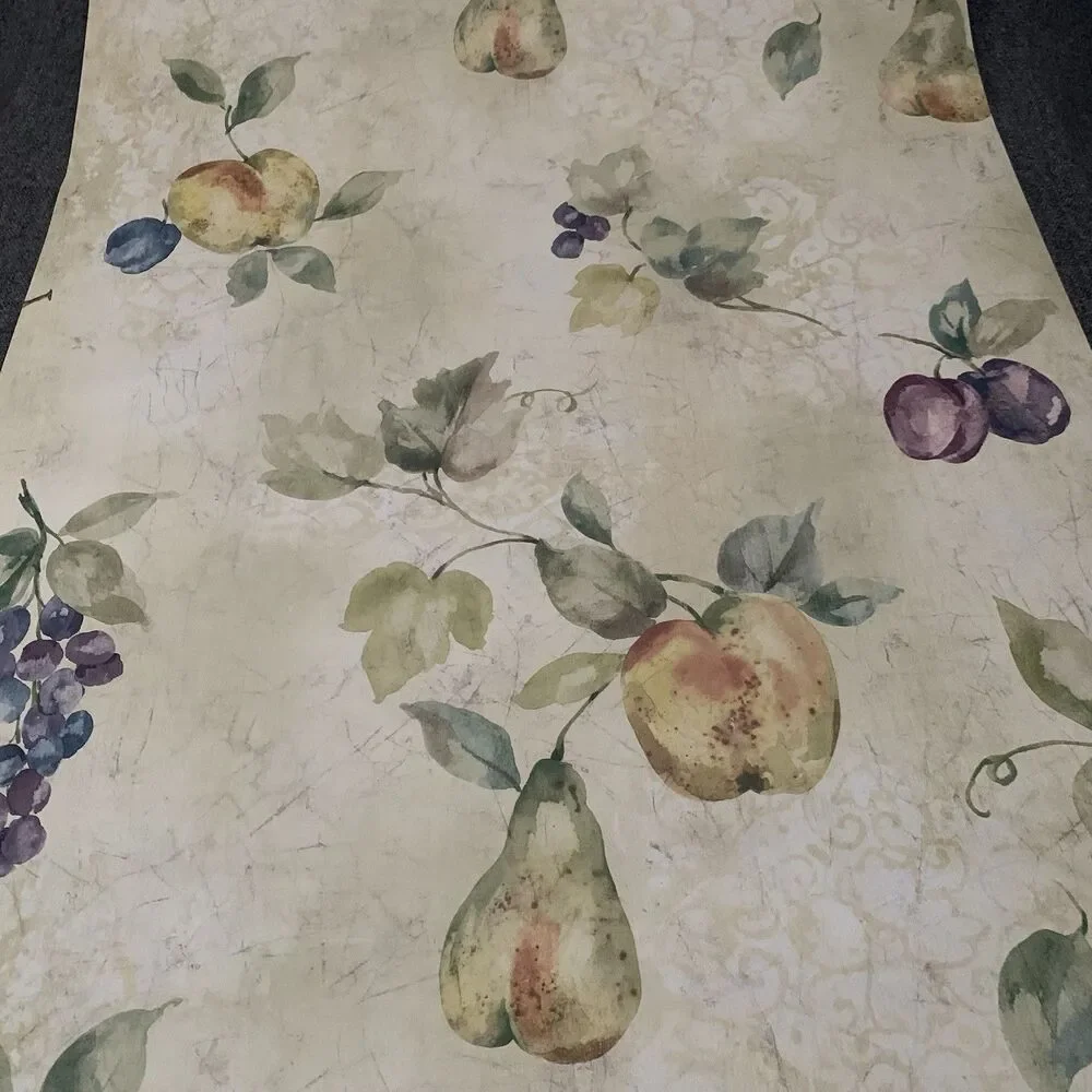 Vintage Wallpaper With Peaches Plumbs Grapes Pears Fruit 56.37 sq. ft.